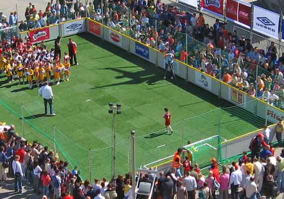 Design of outdoor banners, flags, leaflets, signs, etc. for the 'Čokolino Street Football League'.